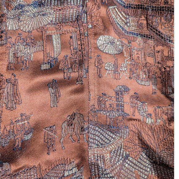 Vtg 1990s Chico's Bronze Brown Gold Brocade Satin Button Up Collared Blouse 1 M - Picture 4 of 5